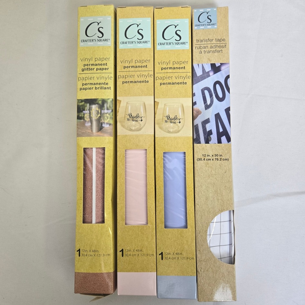 Crafter's Square Vinyl Paper (3) and Transfer Tape (1) Lot, 12", New‎